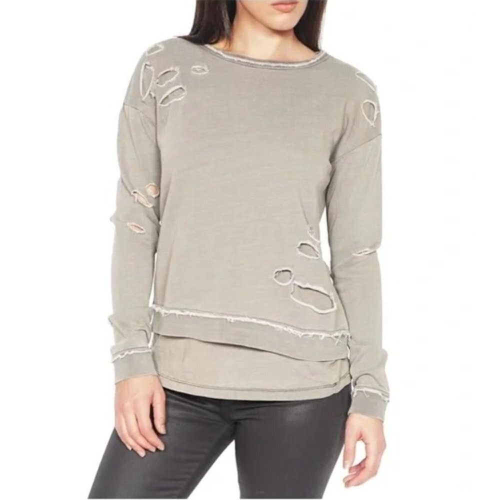 Generation‎ Love at Revolve Grey Taupe Distressed Crew Neck Cotton Sweatshirt